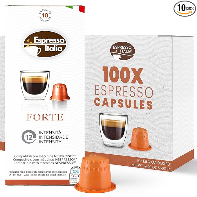 FORTE Espresso Pods for Nespresso Original Line - 12/12 Intensity Italian Roast - 100% Food-Grade BPA-Free Capsules for Home & Office Machines - Bold Ristretto Blend with Thick Crema