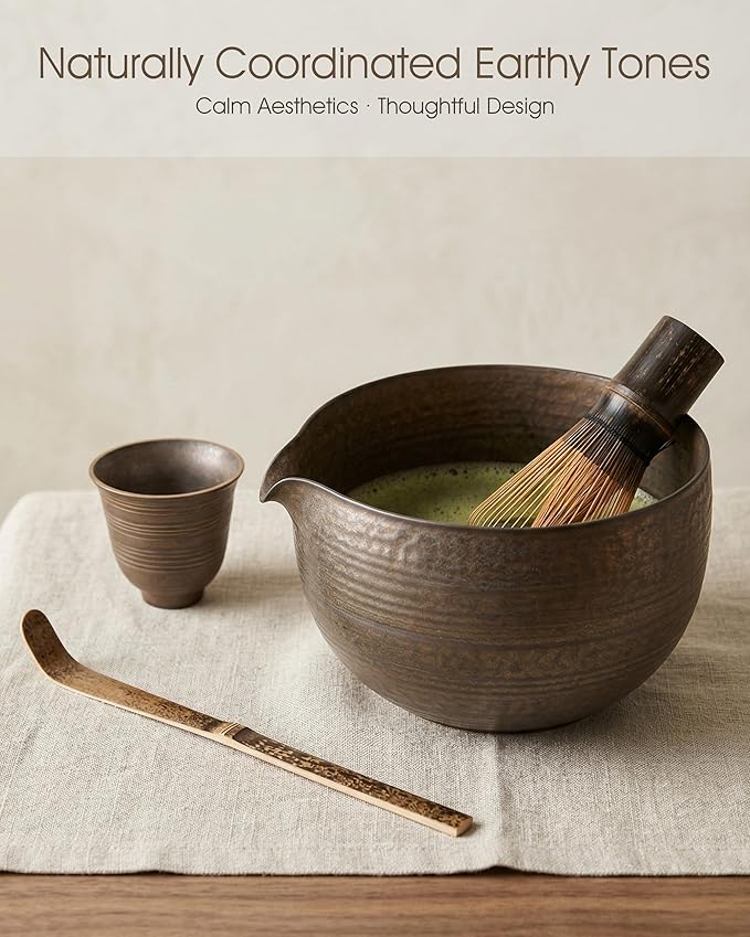 Matcha Whisk Set, 4-Piece Matcha Kit with Handmade Ceramic Bowl, 100-Prong Bamboo Whisk & Holder, Tea Scoop– Premium Matcha Tea Set for Beginners & Tea Lovers, Gift Ready