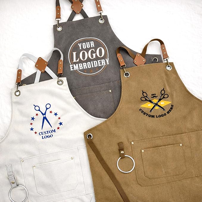TEEAMORE Custom Design Apron for Men Women Adjustable Crossback Thick Work Apron with Pockets Personalized Canvas - Image 2