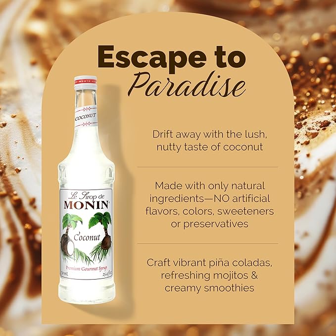 Monin - Coconut Syrup, Creamy Tropical Flavored Syrup, Coffee Syrup, Natural Flavor Drink Mix, Simple Syrup for Coffee, Lemonade, Cocktails, & More, Gluten-Free, Non-GMO, Clean Label (750 ml) - Image 3