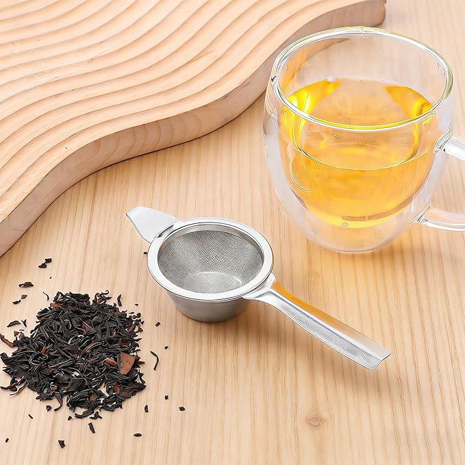 2 Pcs 2.36 Inch Mini Matcha Sifter, 30 Fine Mesh Stainless Steel Tea Strainer Dual-Use Matcha Sifter with Drip Cup for Loose Tea Coffee(silver)