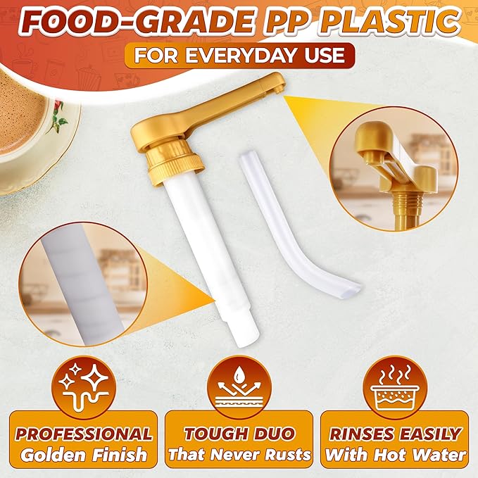 Sauce Pump Dispenser – Works with Torani, DaVinci (64oz), & Ghirardelli (87-90oz) Bottles | Pump for Coffee Syrup Bottle | Precise Dispensing 0.5oz & Lockable Design – Long Tube with Adjustable Length