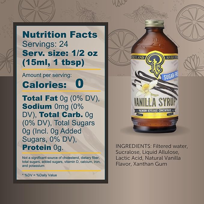 Portland Syrups Sugar-Free Vanilla Syrup - Smooth Creamy Classic Vanilla for Lattes, Cold Brew, Iced Tea, Smoothies, Desserts, No Artificial Aftertaste, 12 oz Bottle, 24 Servings Pack of 1