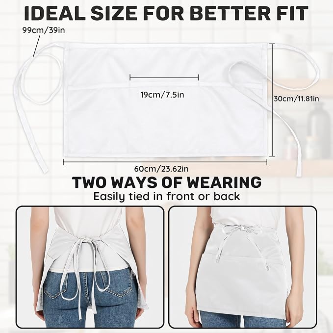 3 Pack Waist Apron with 3 Pockets, Unisex Black Waiter Aprons, Water Resistant Server Aprons for Restaurant Chef Bar - Image 5