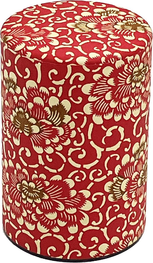 Washi Paper Tea Tin Canister: Long 5.3oz (150g) Fiery Chrysanthemum (#115), Japan