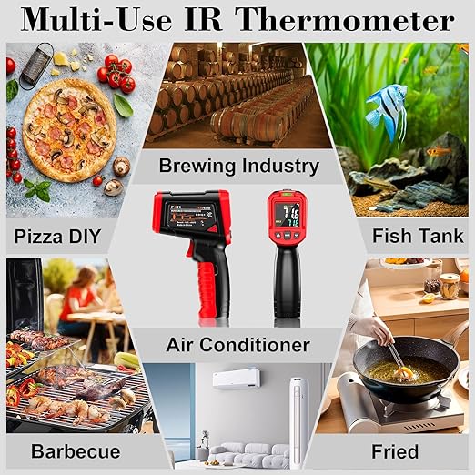 FKM Infrared Thermometer Gun,Non Contact Laser Thermometer Gun for Industrial,HVAC,Engine,Kitchen Cooking,Digital IR Temperature Gun -58°F~1112°F(-50°C~600°C) Adjustable Emissivity,Not for Human