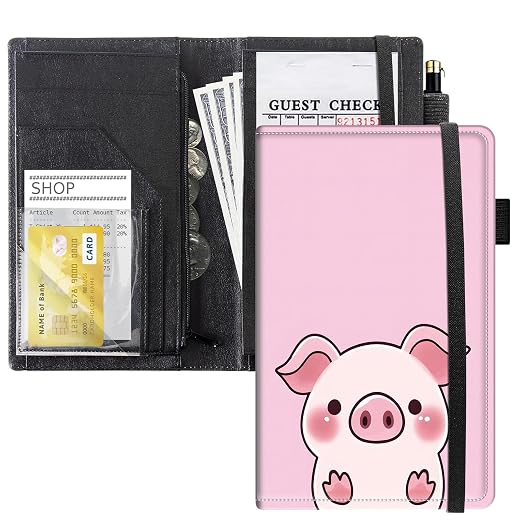 Server Books for Waitress, 5x9 Inch Waitstaff Server Order Pads, 11 Large Pockets, Cute PU Leather Waitress Book Server Wallet with Elastic Band Fit Server Apron,Cute Pig by Unknown