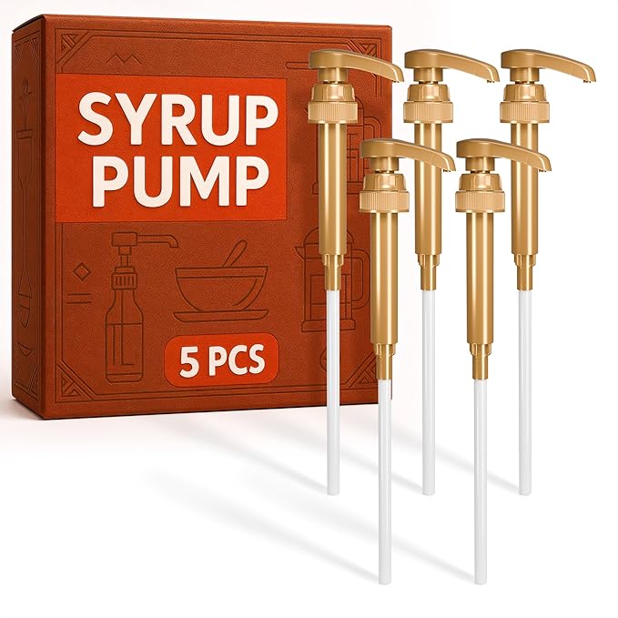 Pumps for Syrup Bottles 5 Pack - 9.25" Closed/11.54" Open Coffee Syrup Dispenser Pump - Lockable Mechanism, Fits Various 25.4 oz Bottles, Easy to Use & Clean, Suitable for Liquids, Pastes & Sauces