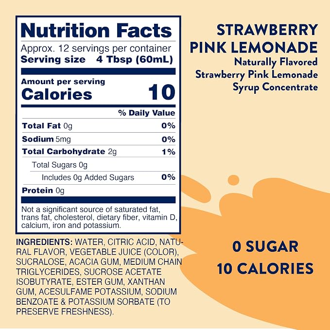 Jordan's Skinny Mixes Sugar Free Syrup, Strawberry Pink Lemonade, Fruit Flavored Water Enhancer, Drink Mix Iced Tea, Lemonade, Drinks, Low Calorie Water Flavoring, Dairy & Gluten Free, Kosher, 25.4 Fl Oz - Image 2