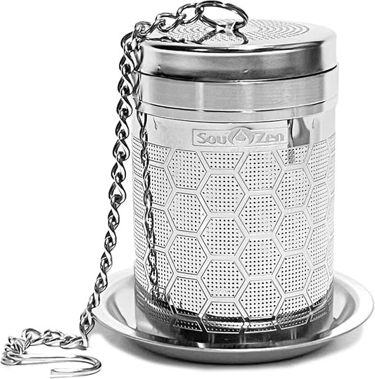 Sou Zen Tea Infuser (Single Pack) | Extra Fine Hex Mesh Loose Leaf Tea Strainer | 304 Stainless Steel Tea Steeper with Extended Chain Hook | Ideal for Brewing Loose Leaf Tea, Herbs & Spices
