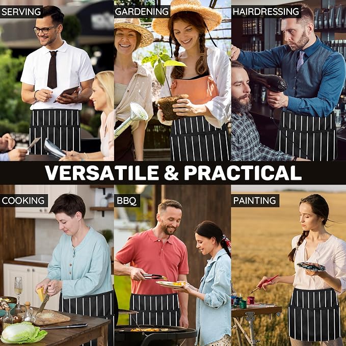 3 Pack Waist Apron with 3 Pockets, Unisex Black Waiter Aprons, Water Resistant Server Aprons for Restaurant Chef Bar - Image 7