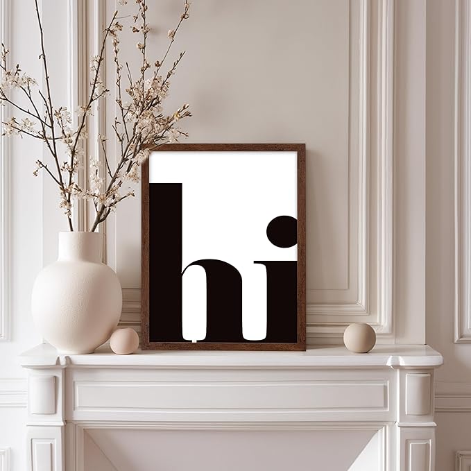 Poster Master Vintage Minimalist Poster - Retro Typography Print - Hi, Greeting, Plain, Modern, Simple - Gift for Artist, Friend - Wall Decor for Living Room, Office, Dorm, 8x10 Brown Framed