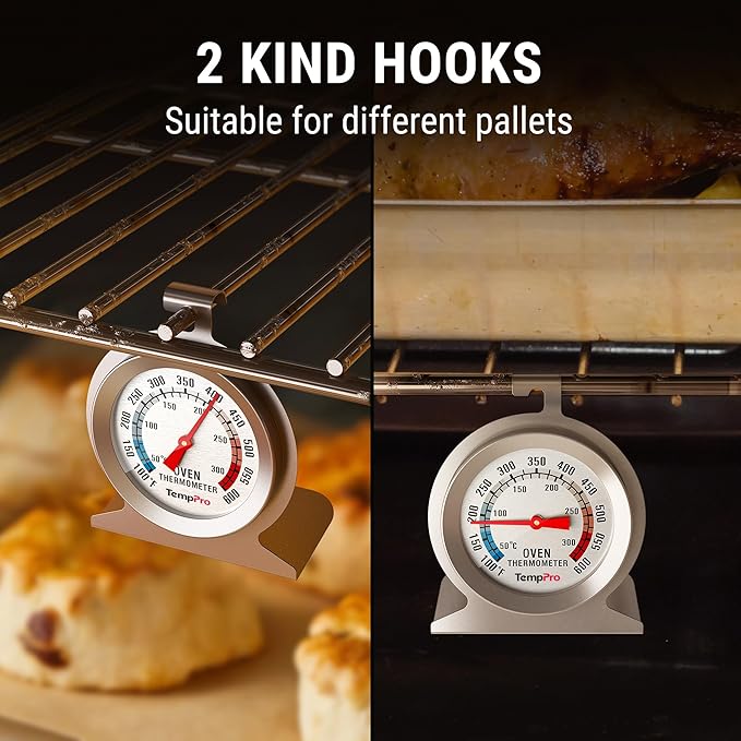 TempPro 3-Pack Oven Thermometer for Gas Oven, 50-300°C/100-600°F Smoker Temperature Gauge with 431 Stainless Steel, Analog Instant Read Cooking Thermometer (Previously ThermoPro)