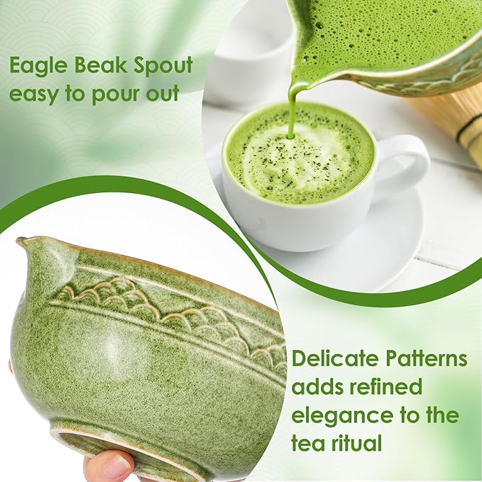 Matcha Whisk Set, ZBUFAN 7 Pcs Green Matcha Kit with Bamboo Whisk(Chasen) and Holder, Ceramic Matcha Bowl with Spout, Japanese Tea Set with Matcha Sifter and Scoop