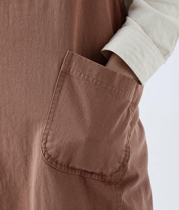 Japanese Cotton Linen Cross Back Apron with Pockets,Fashion Pinafore Dress for Gardening Painting Cleaning Cooking - Image 5