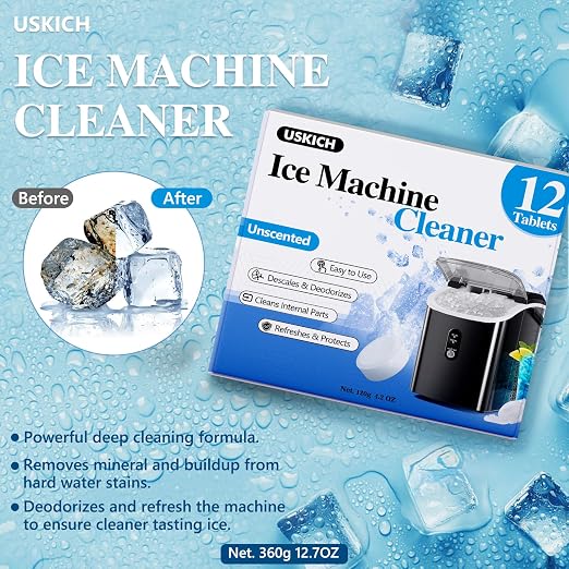 USKICH Ice Machine Cleaner Descaler Tablets-12 Pack Ice Maker Cleaner Compatible with Frigidaire, Opal, GE Profile, Kitchenaid, Nickel Safe Scale Remover for Countertop, Nugget Ice Makers - Image 5