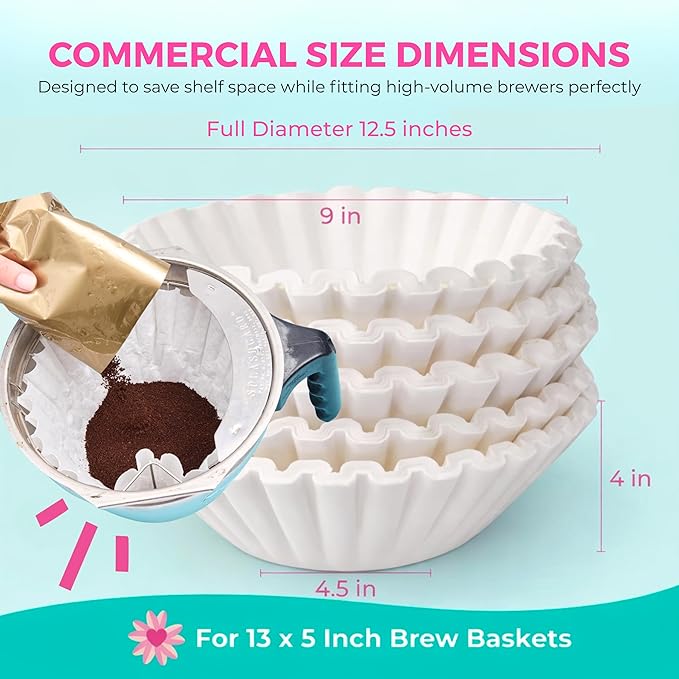 Katy’s Extra Large Commercial Coffee Filters (12.5” x 4.5”) for BUNN, Fetco & Curtis 1.5–3 Gallon Coffee & Tea Machines - Tall Walls, No Ground Overflow - Premium Filters for Businesses (Bulk Pack)