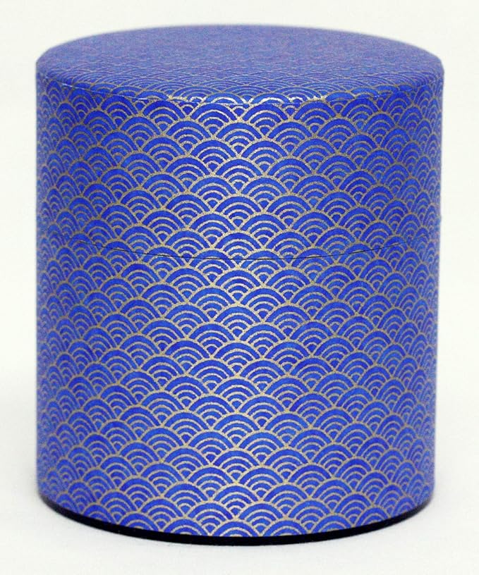 Washi Paper Tea Tin Canister: Wide 5.3oz (150g) Deepsea waves (#78), Japan