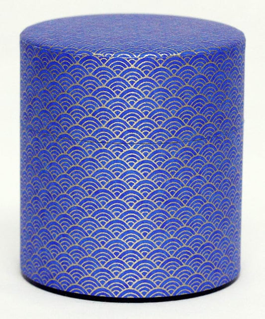Washi Paper Tea Tin Canister: Wide 5.3oz (150g) Deepsea waves (#78), Japan