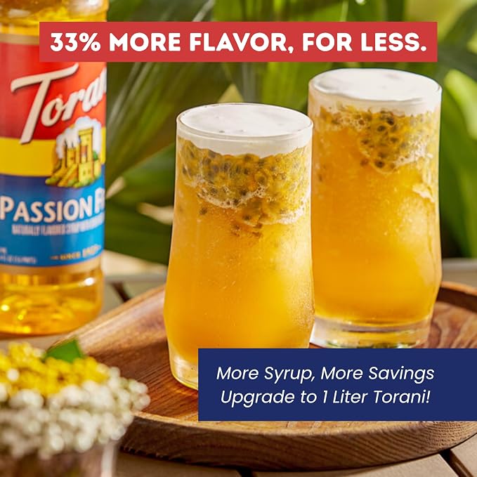Torani Passion Fruit Syrup 1 Liter Bottle with Pump – Juicy Tropical Flavoring for Cocktails, Iced Drinks, Teas & Lemonades, Pure Cane Sugar Syrup, Mess-Free Pump Dispensing for Home & Café Creations - Image 4