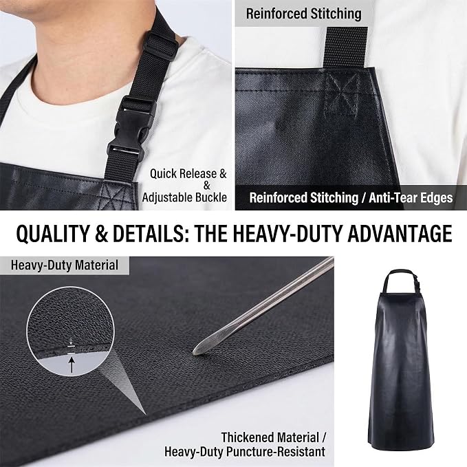 Homsolver Heavy Duty Vinyl Waterproof Apron for Unisex Adult, Ultra Lightweight, Chemical Resistant Industrial Work Apron - Image 3