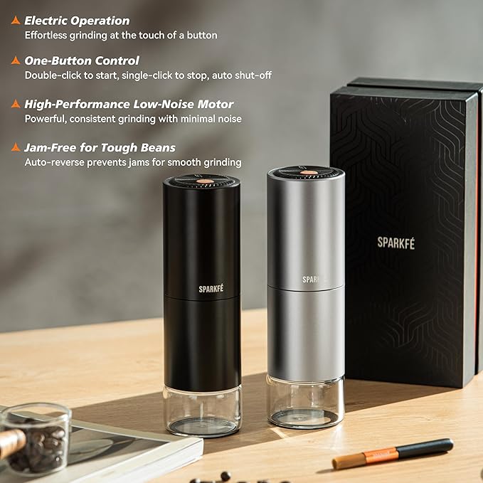 Portable Electric Coffee Grinder, Rechargeable Wireless Handheld Grinder with Stainless Steel Conical Burr, Adjustable Grind Settings, for Espresso, Moka, Pour Over, French Press, Cold Brew