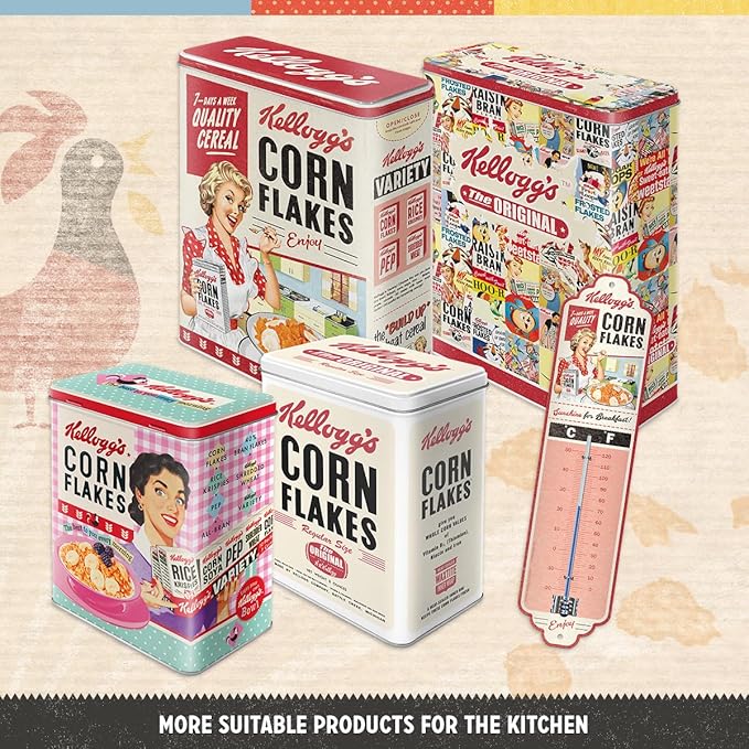 Nostalgic-Art Retro storage tin box L, 101.4 oz, Kellogg's – Corn Flakes Retro Package – Gift idea for the kitchen, Official License Product (OLP), large metal cornflakes can, vintage design