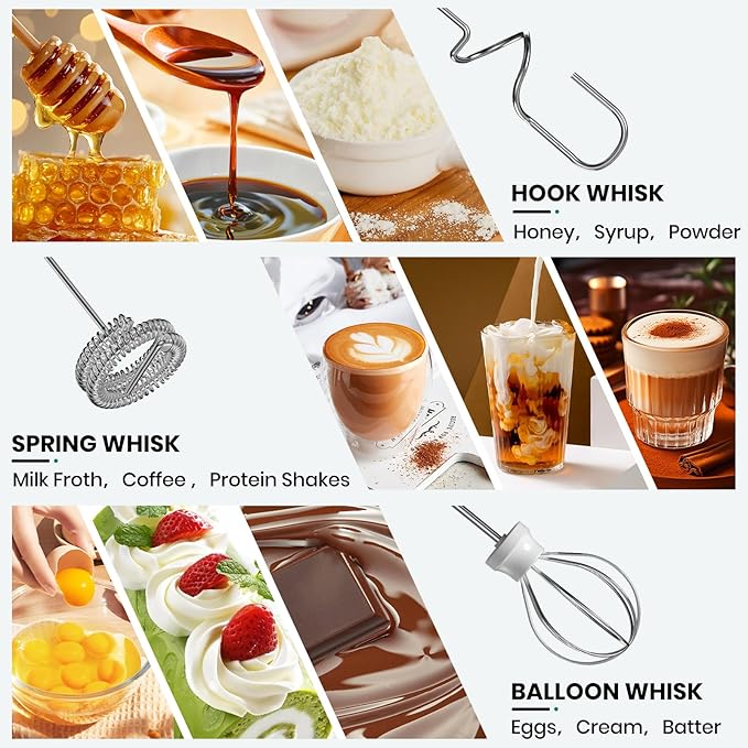 Milk Frother Handheld Rechargeable, Frother Wand Drink Mixer Electric Whisk for Coffee, Detachable With 3 Stainless Whisks, Hand Mixer for Lattes, Cappuccino, Matcha, Egg, No Stand, Red