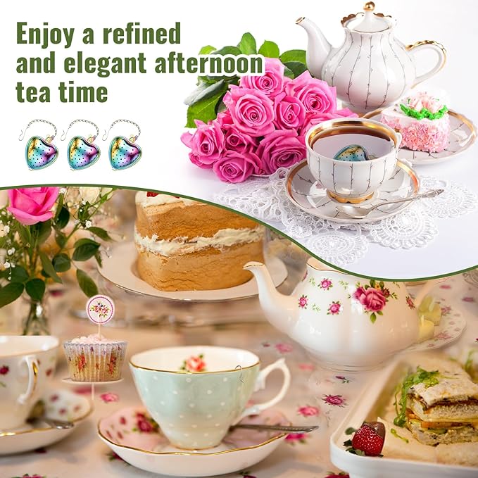 Sumind 25 Pcs Heart Tea Strainer Stainless Steel Ball Infuser Loose Leaf Steeper Interval Diffuser Mesh Filters with Extended Chain Hook for Cup Bottle Tea Party Wedding Bridal Shower (Various)