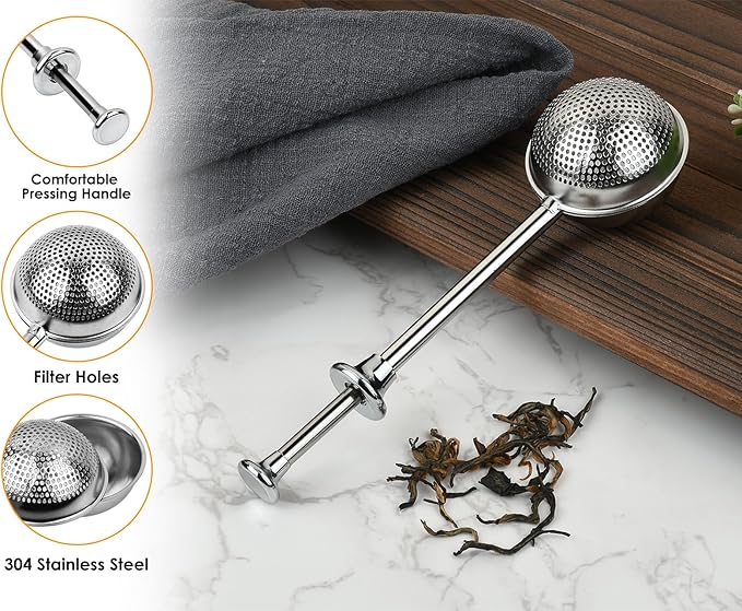 Flour Sifter 304 Stainless Steel Flour Duster Tea Strainer set of 2 Spring-operated Handle Strainer for Baking, Sifting Sugar, Flour, Spices, and Herbs