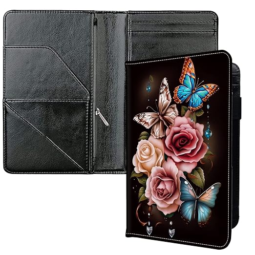 Server Books for Waitress, with 7 Large Pockets, Waiter Serving Book, Waitstaff Server Order Pads, Cute PU Leather Server Book with Pen Holder Fit Server Apron, Colorful Butterflies Rose by Unknown