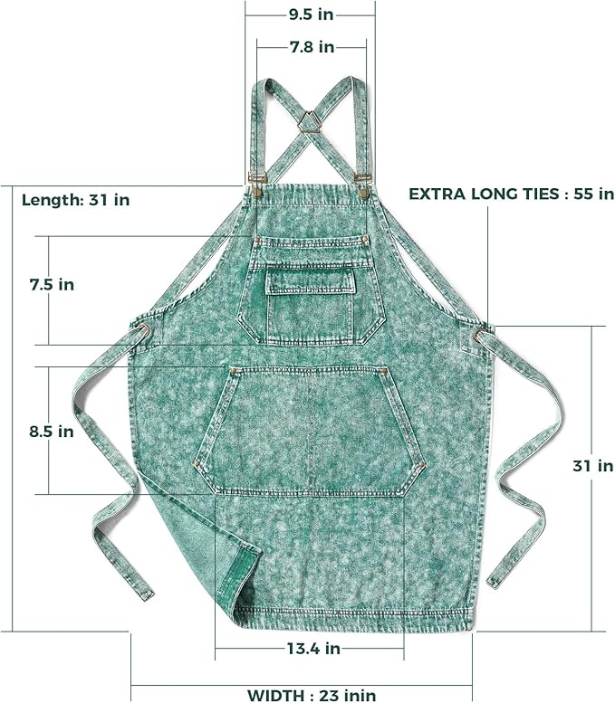 Denim Apron with Pockets for Hair Stylist Gardening Craftsmen Barista Women Hairdresser Jean Work Apron Cross Straps