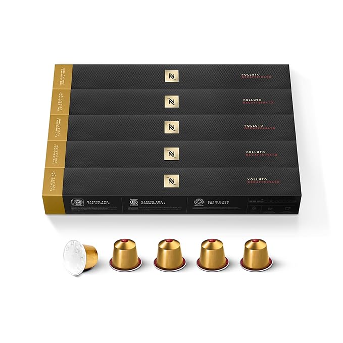 Nespresso Capsules Original Line, Volluto Decaffeinato Mild Roast Coffee, 50 Count Coffee Pods