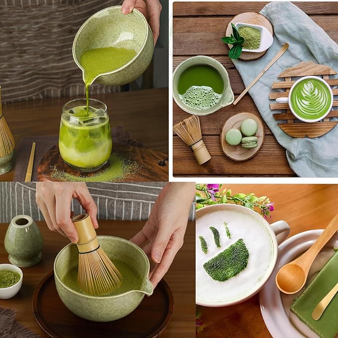 8 Pcs Matcha Whisk Set, Matcha Bowl with Spout, Matcha Whisk Holder, Scoop, Sifter, Matcha Kit for Ceremony, Gift for Matcha Lovers on Christmas, Birthday, Halloween