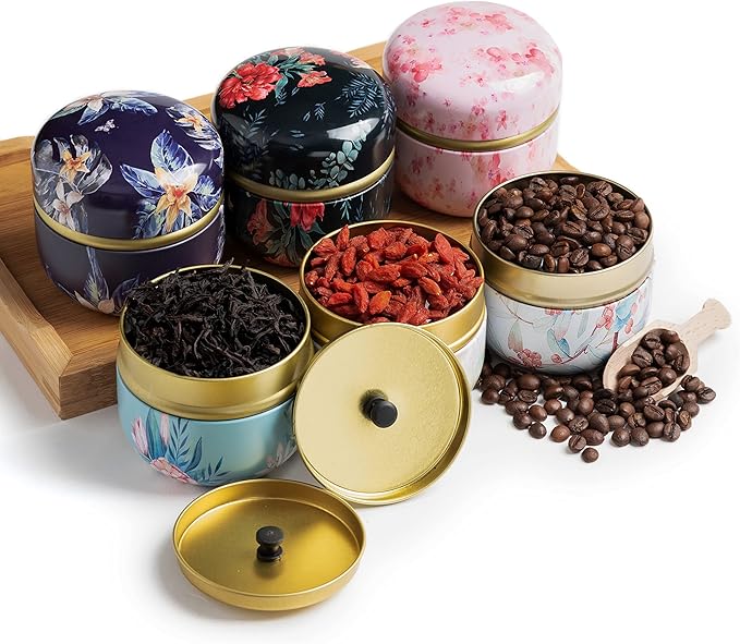 Tea Storage Container Tea tins WEMEGA Tea coffee Container capacity 10oz Candy Chocolate Sugar Spices Herbs and Spices Perfect For Keeping Dry and Storing Loose Tea Leaves 6pack