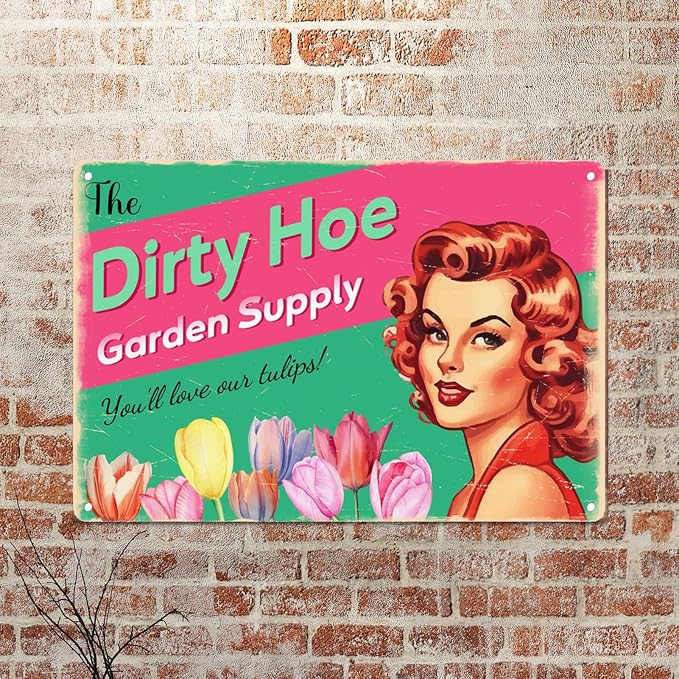 Dirty Hoe Garden Supply Retro Metal Sign Flowers Tulips Colorful Tin Sign For Garden Art Home Office Living Room Bar Cafe Club Wall Decor Hanging Painting 12 X 8 Inch - Image 5