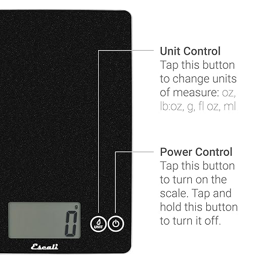 Escali Arti Glass Food Scale Digital Countertop Kitchen, Baking and Cooking Scale with Nutrition and Calorie Counter, 15-Pound Capacity, 9" x 6.5" x .75", Black