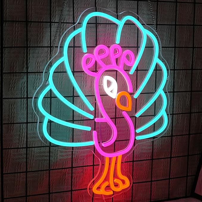 Peacock Neon Sign Dimmable Elegant Peacock Spreading Feathers Led Sign USB Powered Unique Bird Neon Light Sign for Bird Shop Bedroom Home Man Cave Beer Bar Cafe Party Art Wall Decor Boy Girl - Image 2