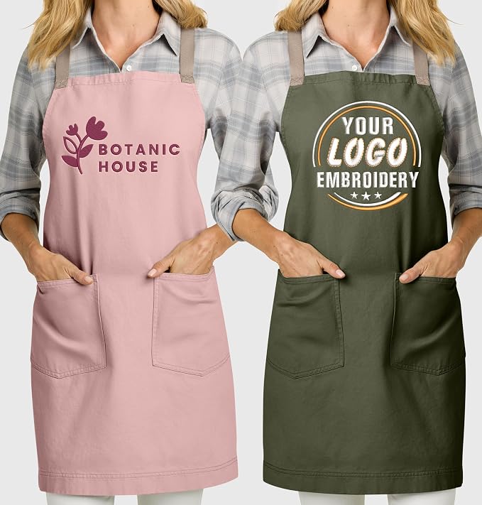 TEEAMORE Custom Apron with Pockets for Women Men Add Your Text Logo Chef Kitchen Cotton Adjustable Crossback Straps - Image 4