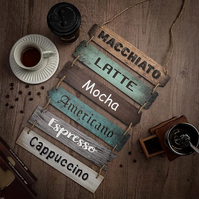 Chunful Coffee Bar Decor Coffee Signs Wooden Rustic Vintage Hanging Wall Art Decorative Signs Plaques for Bar Farmhouse Station Home Kitchen Office,21.3 x 11.2 Inches