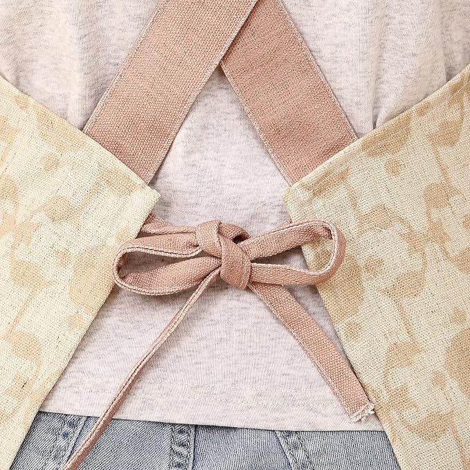 patdrea Blue Floral Linen Apron with Pocket,French Kitchen Garden Chef BBQ Aprons for Women and Men,Crisscross Back Straps - Image 7
