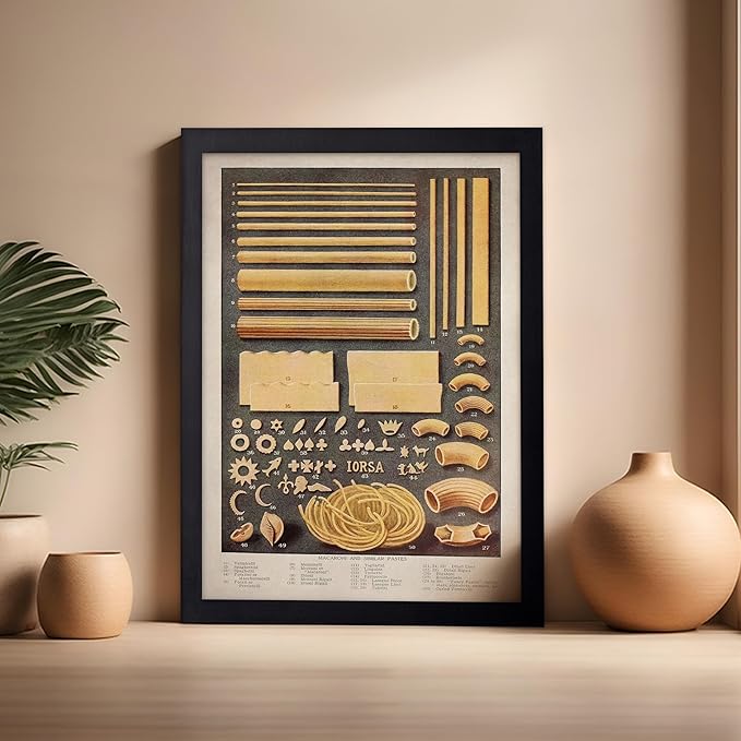 Poster Master Vintage Food & Drink Poster - Retro Pasta Print - Varieties of Pasta Art - Gift for Him, Her, Chef, Cook - Great Decor for Restaurant, Kitchen, Dining Room, 16x20 Black Framed