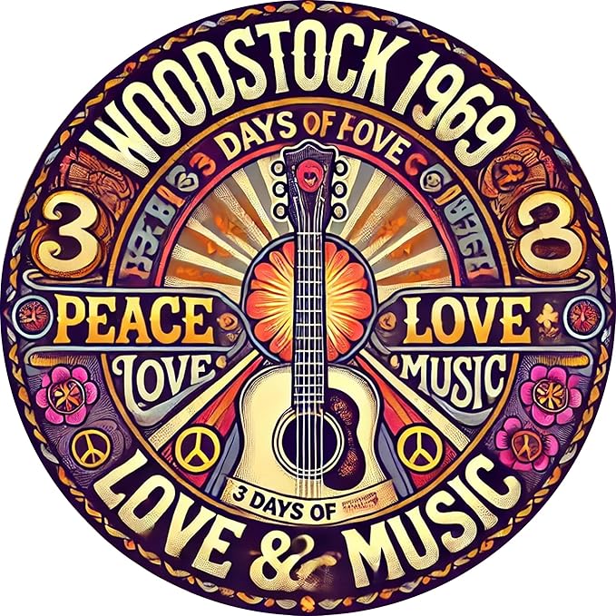 1pc Retro style flat aluminum circular decorative plaques, Woodstock, rustic multi-purpose home decoration signs, wall and window hanging, restaurants, garden decorations, wall hanging by Unknown