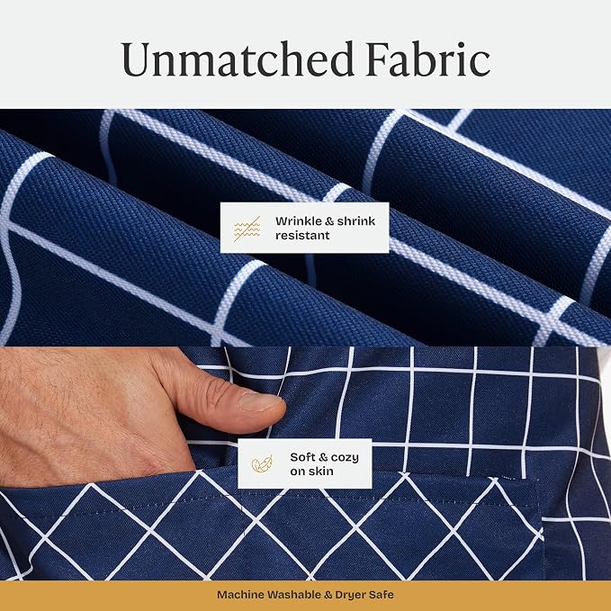 Will Well Kitchen Apron for Men and Women - 33" x 27" Oil-and-Water-Resistant with Adjustable Neck Strap and 38" Waist Ties for a Snug Fit, Lightweight with 2 Front Pockets - 1-Pack, Navy Checkered | Unisex 33'' x 27'' Oil & Water Resistant Soft Kitche... - Image 3