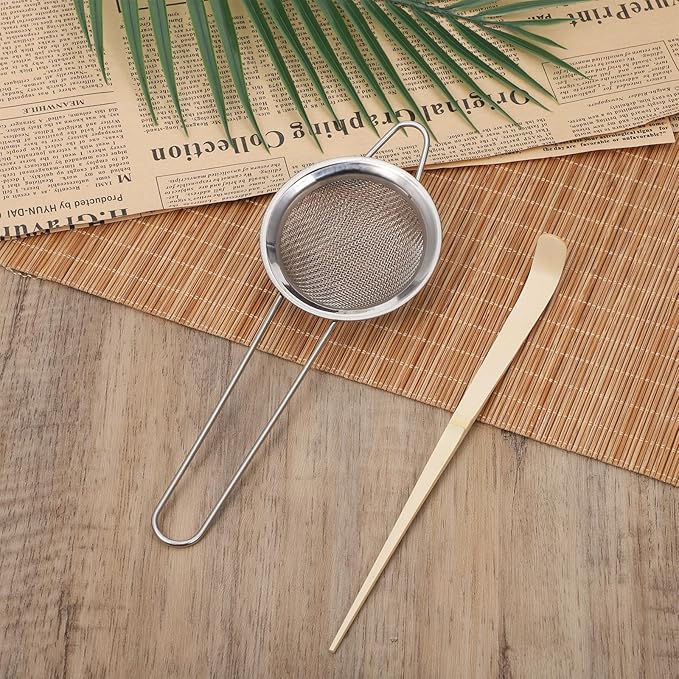3" Matcha Sifter Small Sifter for Matchaa Strainer Small Mesh Strainer Fine Mesh Stainless Steel Tea Strainers, Bamboo Matcha Scoop Spoon Tools for Measuring