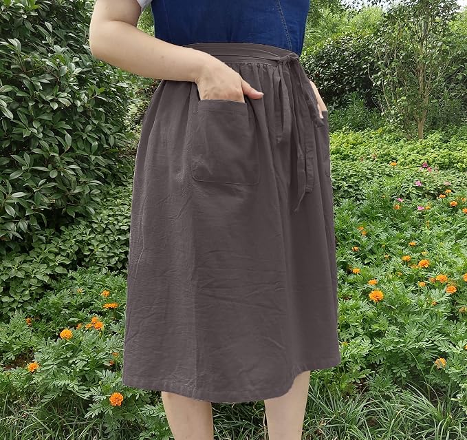 Unisex Chef Aprons White Retro Cotton Maid Short 2 Pockets Waist Waiter Waitress Half Apron - Image 7