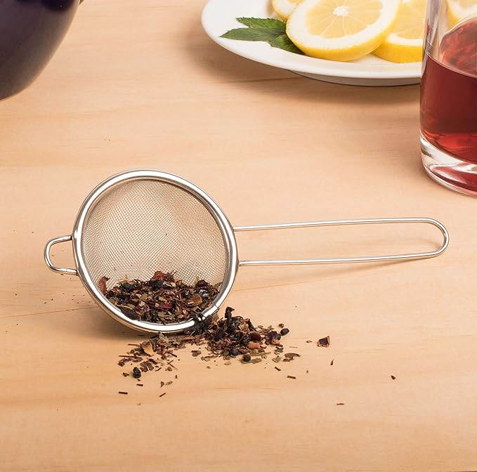 HIC Kitchen Fine Mesh Tea Strainer With Helper Handle, 18/8 Stainless Steel, 2.75-Inch, For Sifting, Straining, And Brewing Tea, Coffee, Or Cocktails