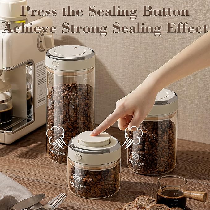Coffee Bean Storage Container with One-way Valve Airtight Lid Date Tracker for Coffee and More Food Fresh and Storage, Clear Borosilicate Glass Coffee Canister(1.8 Qt - 21 OZ)