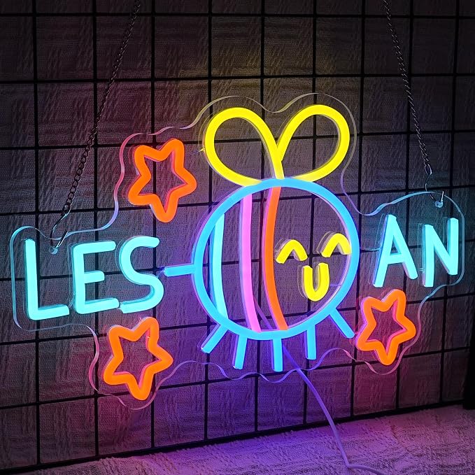 Bee Star Lesbian Neon Sign Dimmable Funny LGBTQ Pride Light up Sign for Wall Decor 5V USB Power Rainbow Bee Neon Light for Bedroom Living Room Store Gay Bar Club Party Girls Gift(16.3*9.8 In) - Image 2