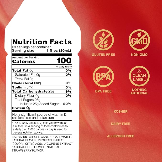 Monin - Strawberry Rose Syrup, Strawberry Rose Flavoring, Flavored Syrup, Coffee Flavoring, Natural Flavoring, Great for Lattes, Teas, Lemonades, Cocktails, & More (1 Liter) - Image 2